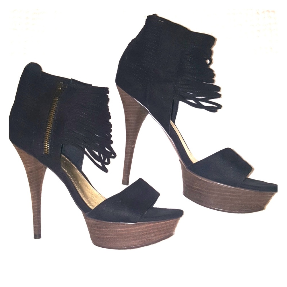 Faux suede wood platform heels by Wild Pair